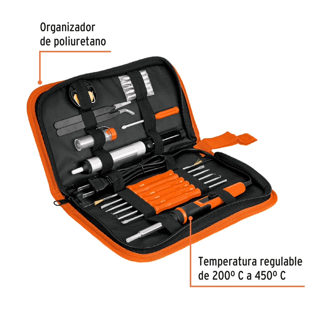 Kit soldadura electrónica con cautín de 25 W, temp regulable CAU-25ERK