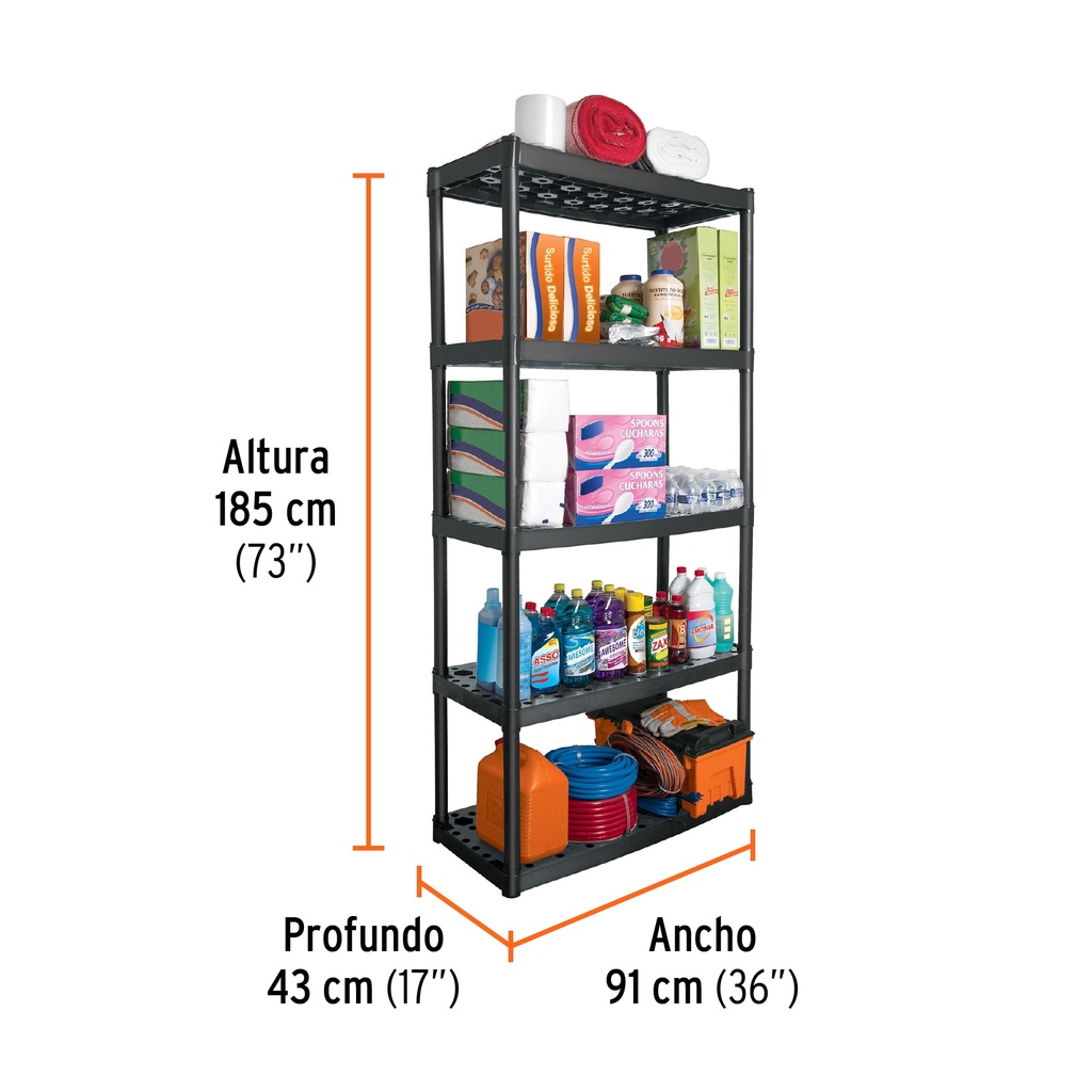 Estante plástico uso rudo 5 repisas, Truper EST-5