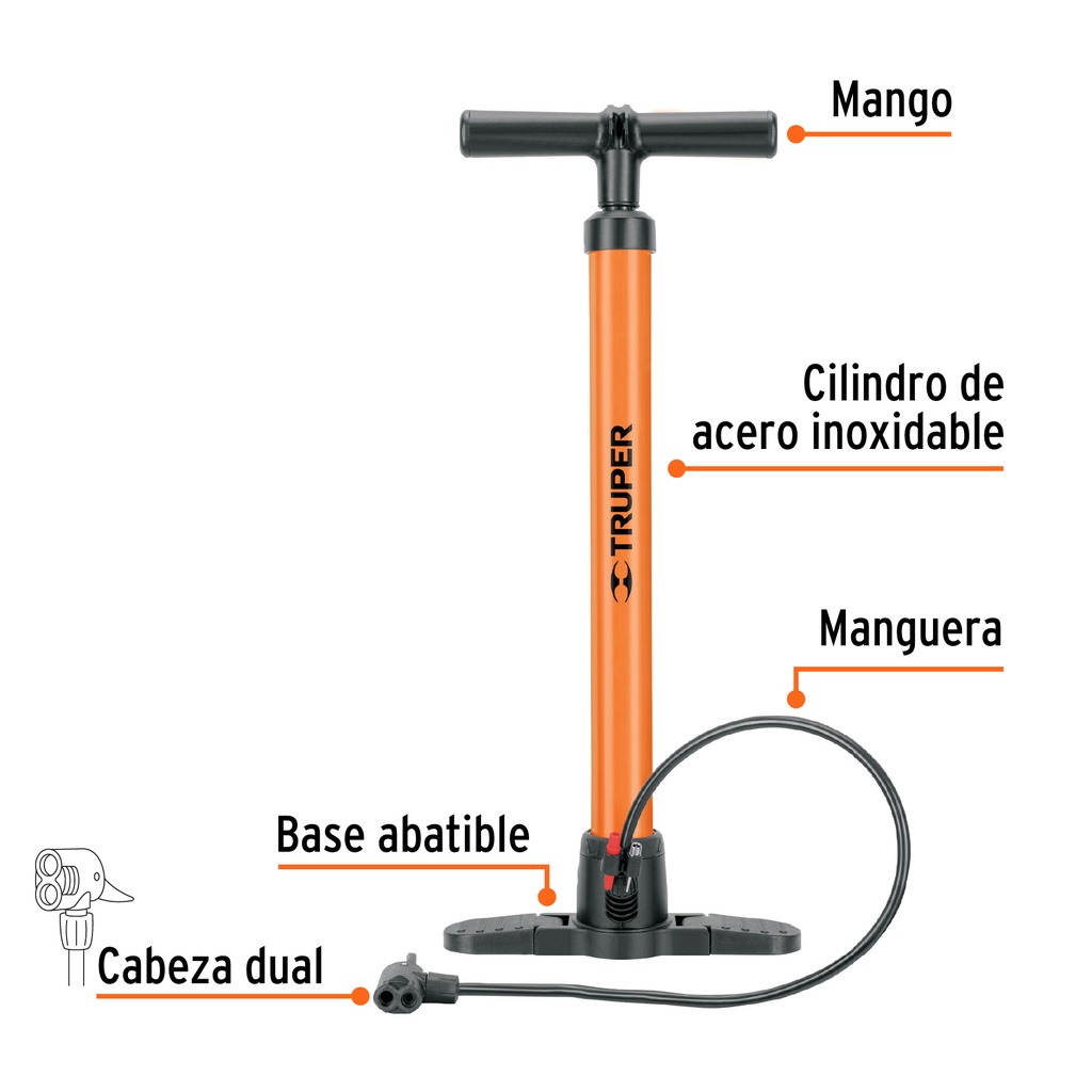 Bomba manual para inflar, 100 PSI, Truper BOM-TR