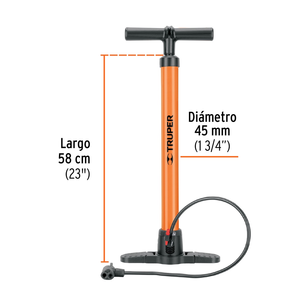 Bomba manual para inflar, 100 PSI, Truper BOM-TR