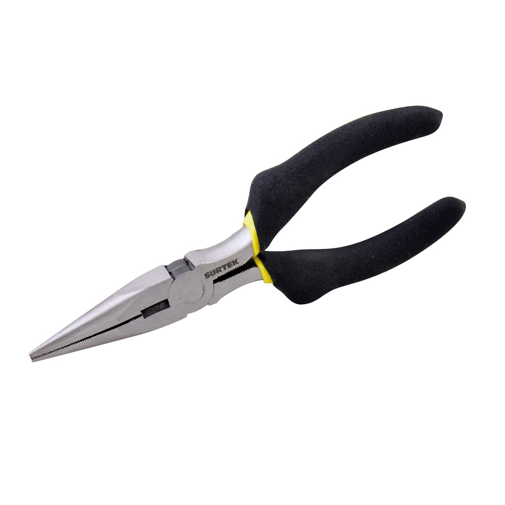 Pinza con mango rubber grip para electricista de 6", punta larga