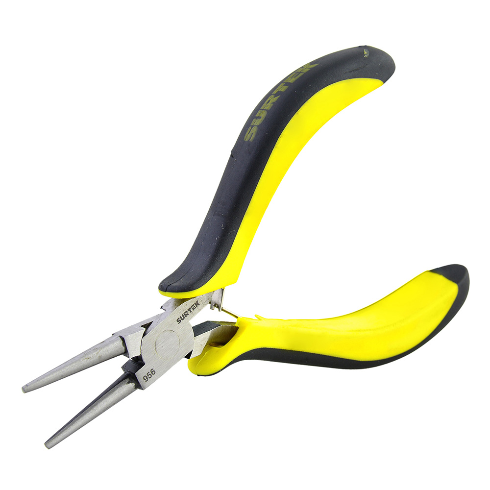 Mini pinza con mango bimaterial para electrónica de 4-3/4", punta redonda