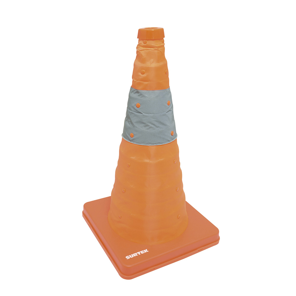 Cono de precaución plegable con banda reflejante, 45 cm