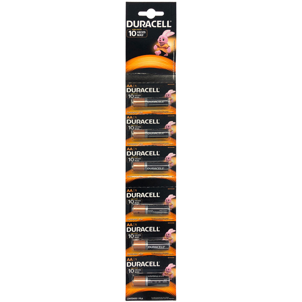 Tira de pilas alcalinas Duracell® "AA", 6 piezas