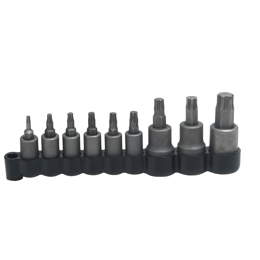 Juego de dados con punta torx cuadro de 1/4" y 3/8", 9 piezas