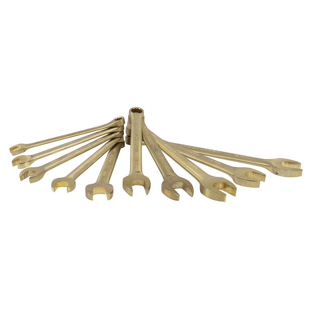 Juego de 10 llaves combinadas de bronce-aluminio antichispa métricas, 12 puntas