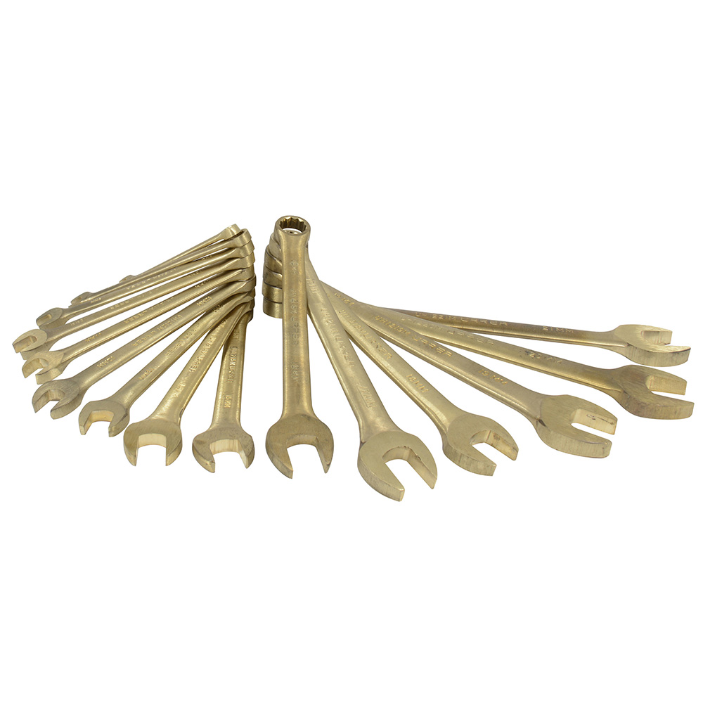 Juego de 15 llaves combinadas de bronce-aluminio antichispa métricas, 12 puntas