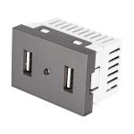 Toma 2 puertos USB acero inox de 1.5 módulos, línea Lisboa C2USB-LA