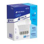 Pack de 4 lámparas de LED A19 12 W luz de día, caja, Volteck LED-75FX4