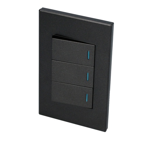 [P623N] Placa 3 Switch 1/3, línea Premium, color negro