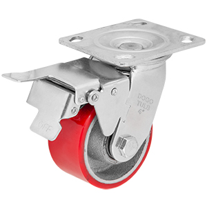 [ZF5066] RODAJA FIERRO PU ROJO GIRA / FRENO 4"