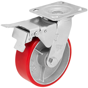 [ZF5068] RODAJA FIERRO PU ROJO GIRA / FRENO 6"